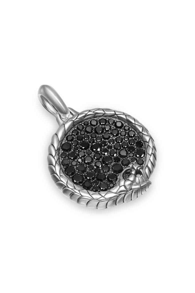 Ouroboros Amulet with Black Diamonds, Alternate, color, STERLING SILVER