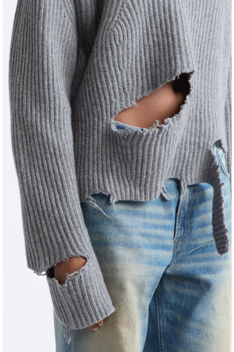 Ozie Destroyed Rib Merino Wool Sweater (Nordstrom Exclusive), Alternate, color, GREY