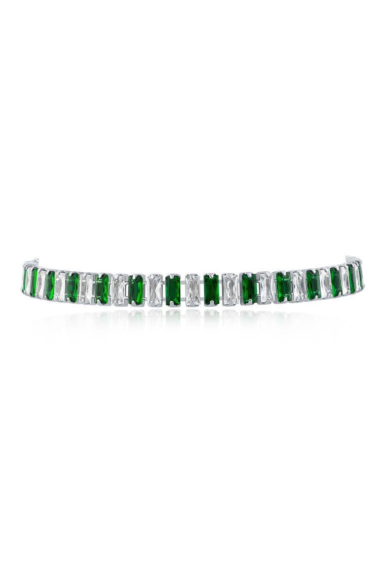 Crystal Baguette Tennis Bracelet, Main, color, GREEN/ SILVER