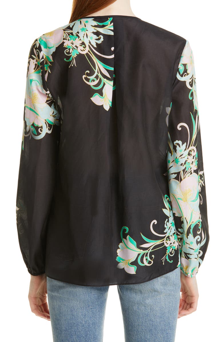 KOBI HALPERIN Christine Floral Tie Neck Cotton & Silk Blouse, Alternate, color, 
