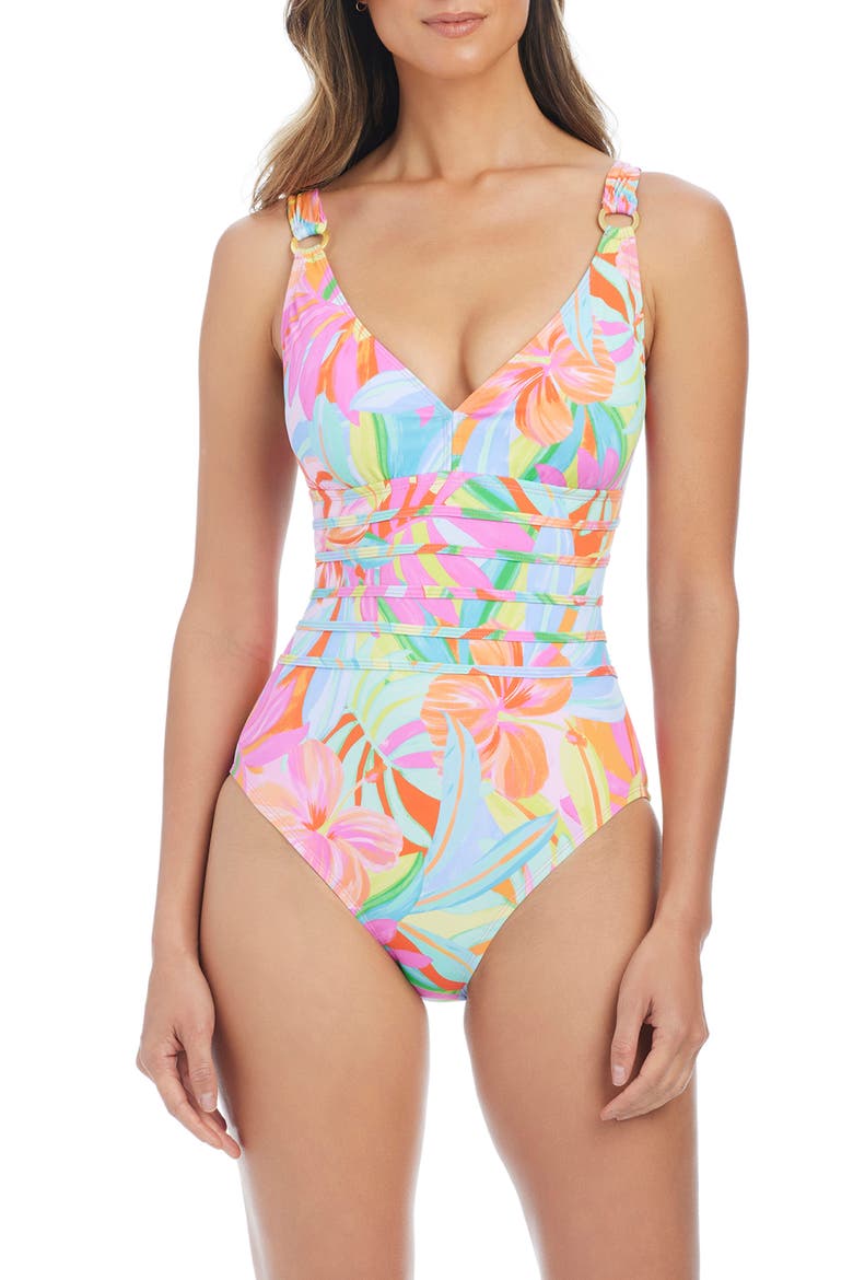 Tonal Binding Underwire One-Piece Swimsuit, Main, color, MULTI
