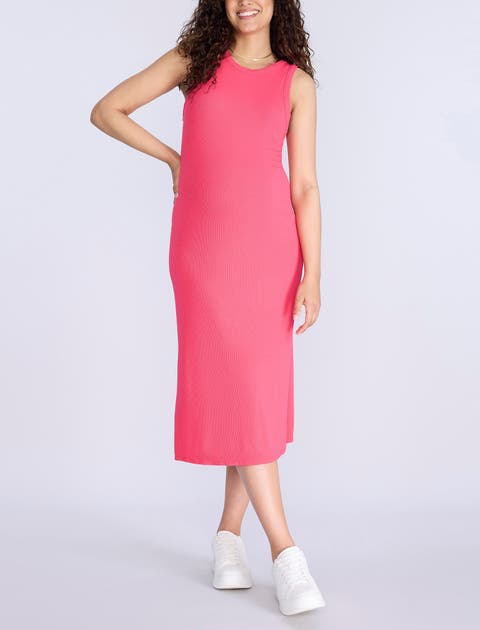 Crew Neck Sleeveless Racerback Maternity Midi Dress