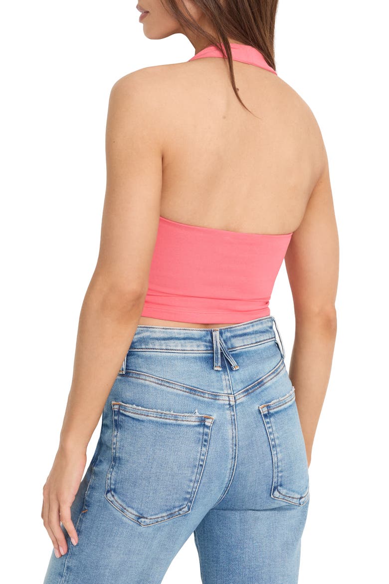 Super Stretch Crop Halter Tank, Alternate, color, CORAL BLOSSOM