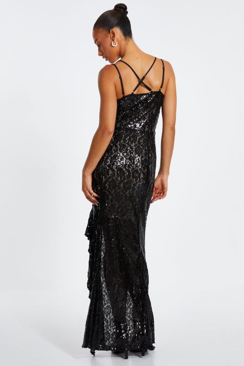 Quiz Sequin Strap Fishtail Maxi Dress In Black