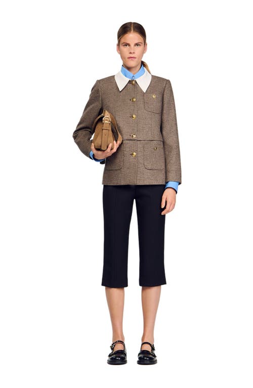 Sandro Houndstooth Suit Jacket In Brown