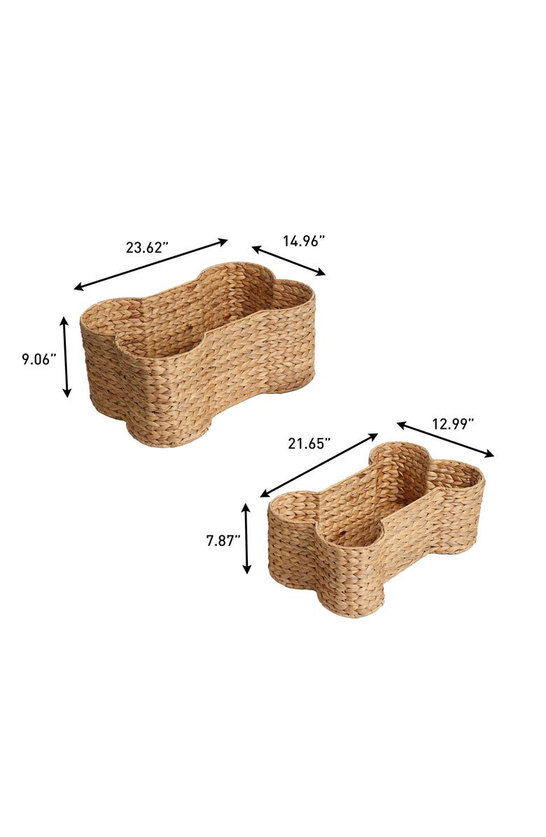 The Licker Store Digby Bone-Shaped Large Hand Woven Water Hyacinth Nesting Pet Toy Organizer Baskets, Alternate, color, Natural