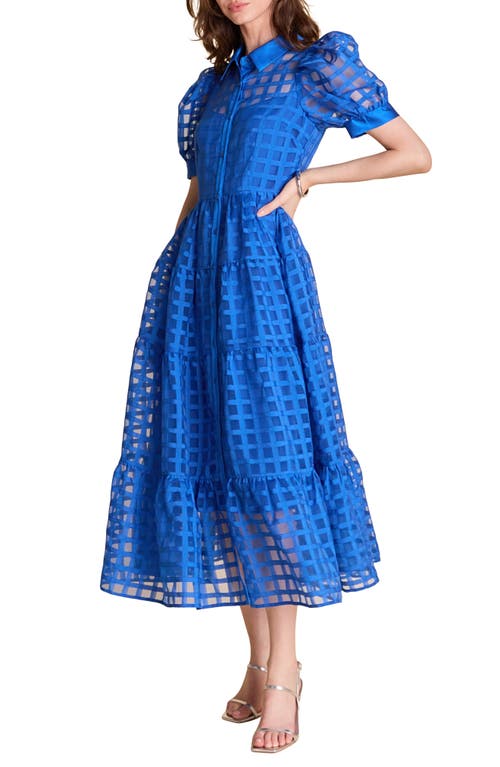 ENGLISH FACTORY ENGLISH FACTORY GRID PATTERN TIERED MIDI SHIRTDRESS