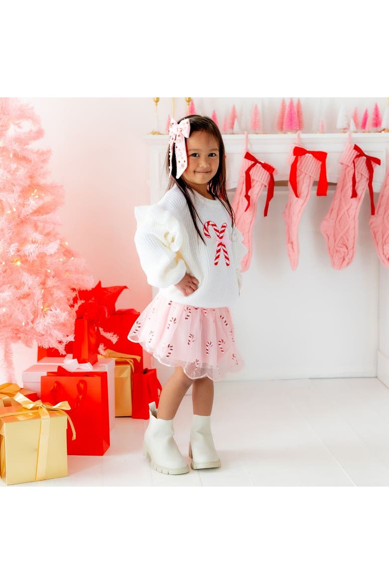 Candy Cane Christmas Gemstone Bow Clip, Alternate, color, Soft Pink