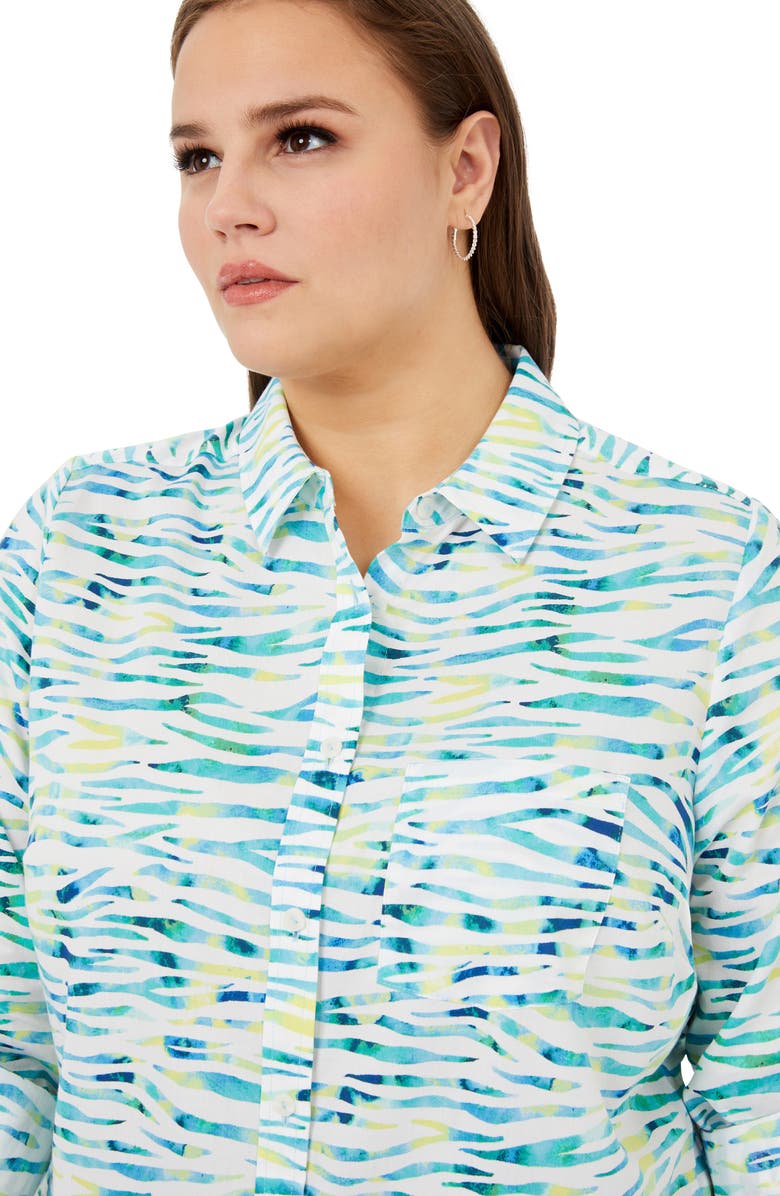 Foxcroft Cole Zebra Print Roll Tab Cotton Button-Up Shirt, Alternate, color, 