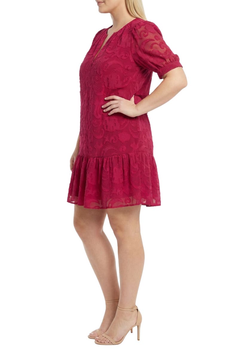 Zip Front Short Sleeve Burnout Shift Dress, Alternate, color, CERISE