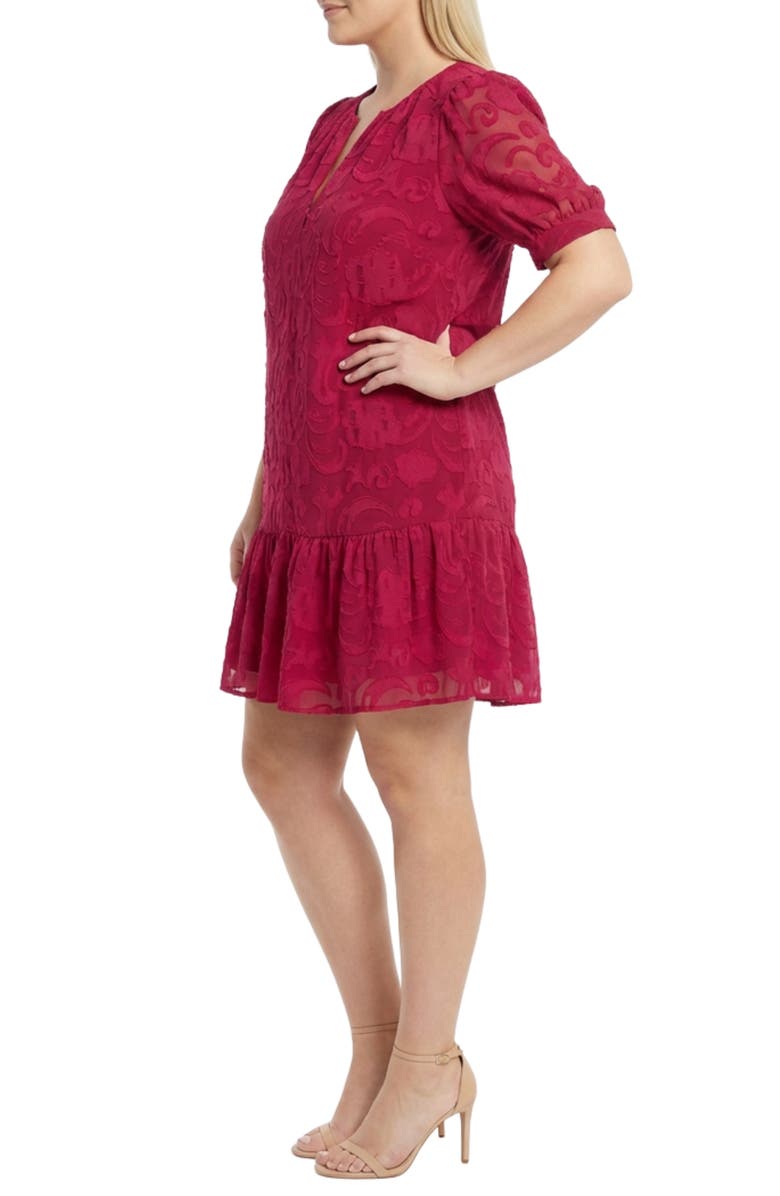 London Times Zip Front Short Sleeve Burnout Shift Dress, Alternate, color, Cerise