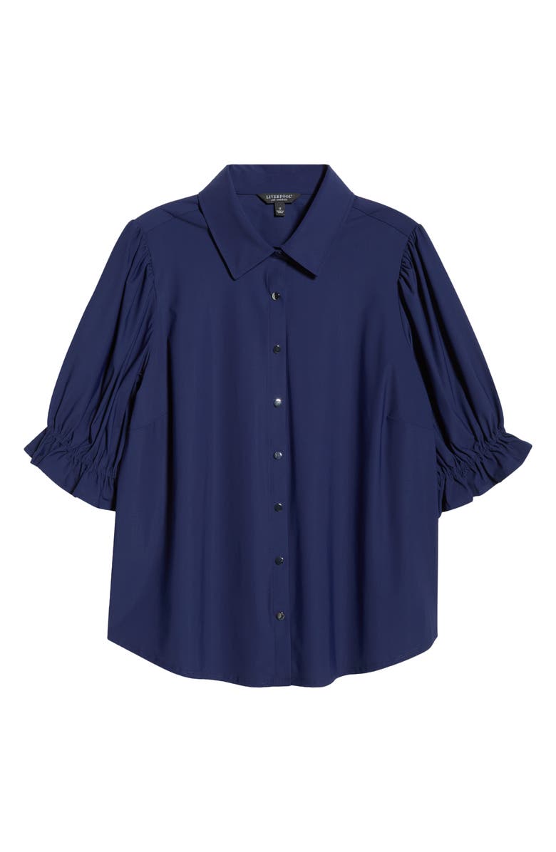 Liverpool Los Angeles Puff Sleeve Knit Snap-Up Shirt, Alternate, color, Navy Ink