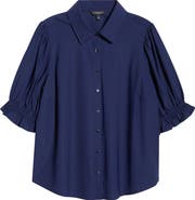 Liverpool Los Angeles Puff Sleeve Knit Snap-Up Shirt