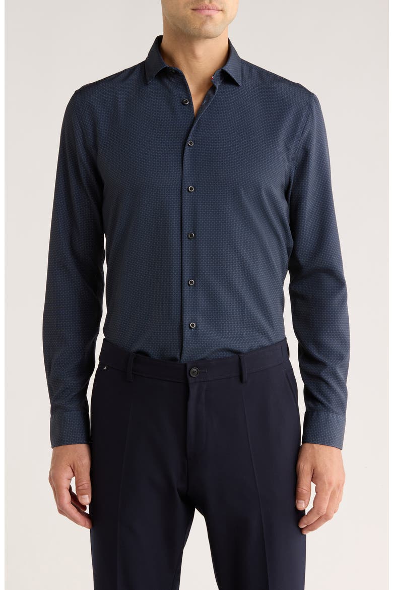 Geometric Stretch Button-Up Shirt, Main, color, BLACK/ NOIR
