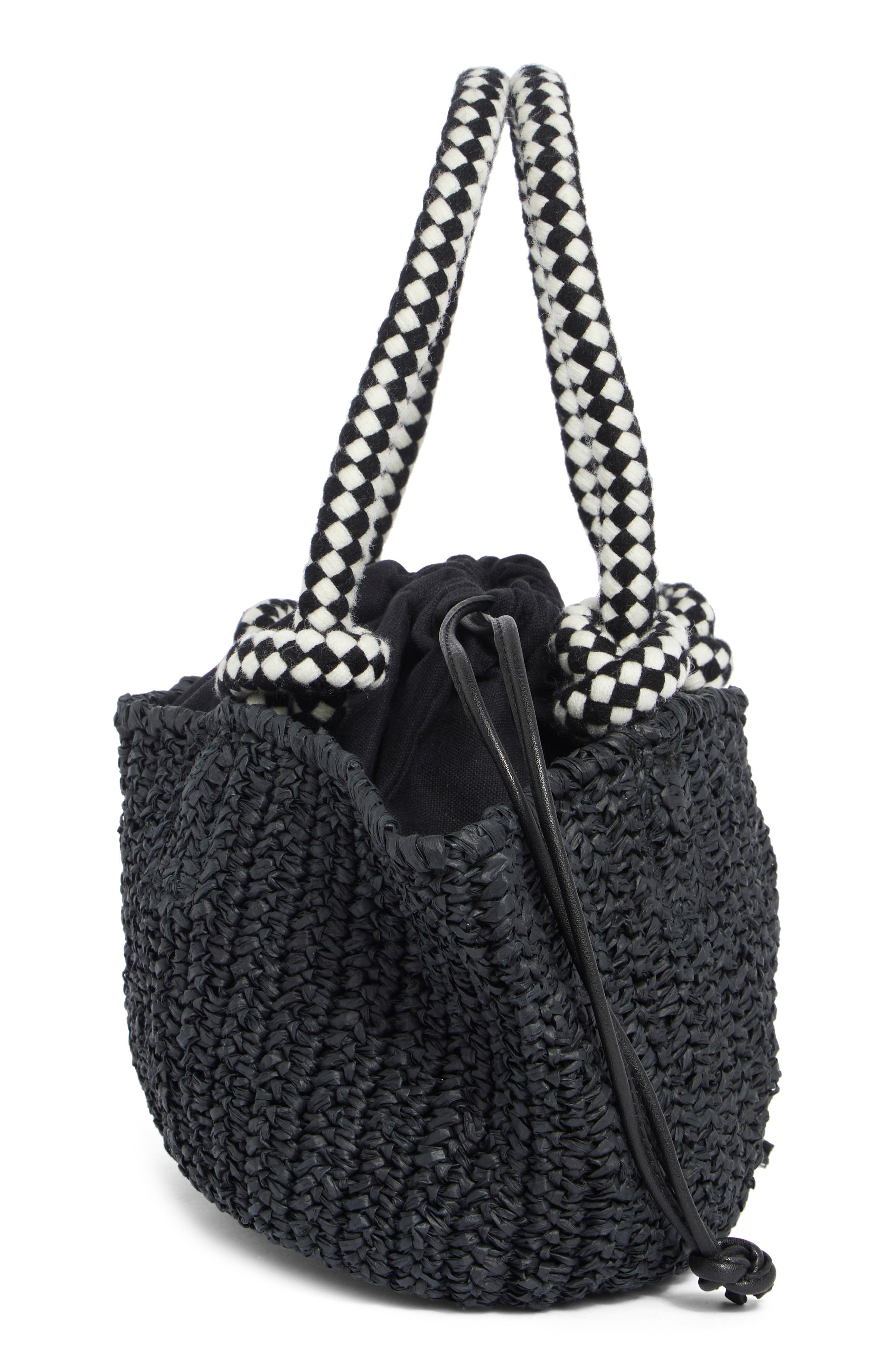 Collection XIIX Drawstring Bag Straw Tote, Alternate, color, Black