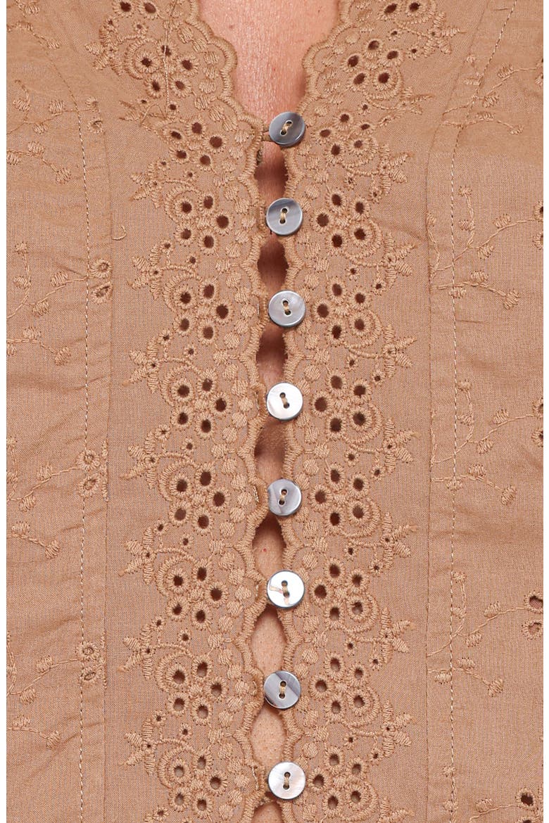 Lorraine Eyelet Puff Shoulder Top, Alternate, color, BROWN