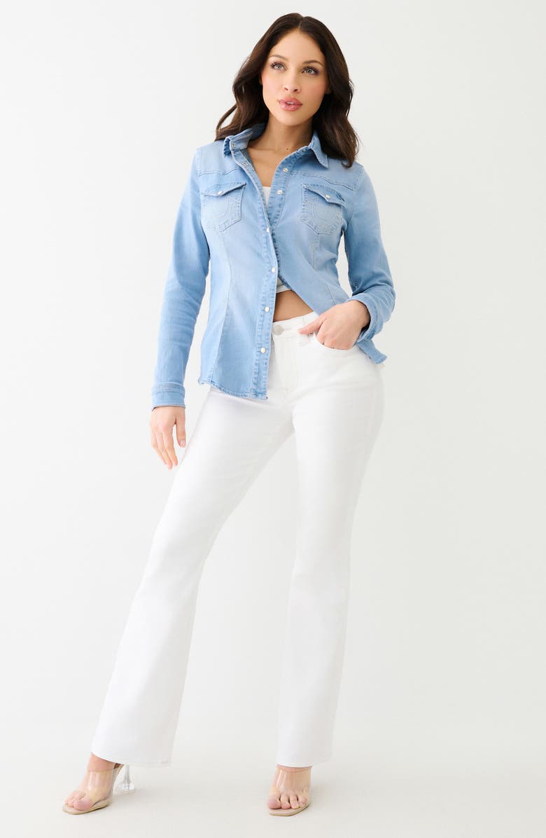 True Religion Western Long Sleeve Denim Shirt, Alternate, color, Light Blue Wash