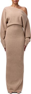 Naked Wardrobe One-Shoulder Long Sleeve Maxi Sweater Dress