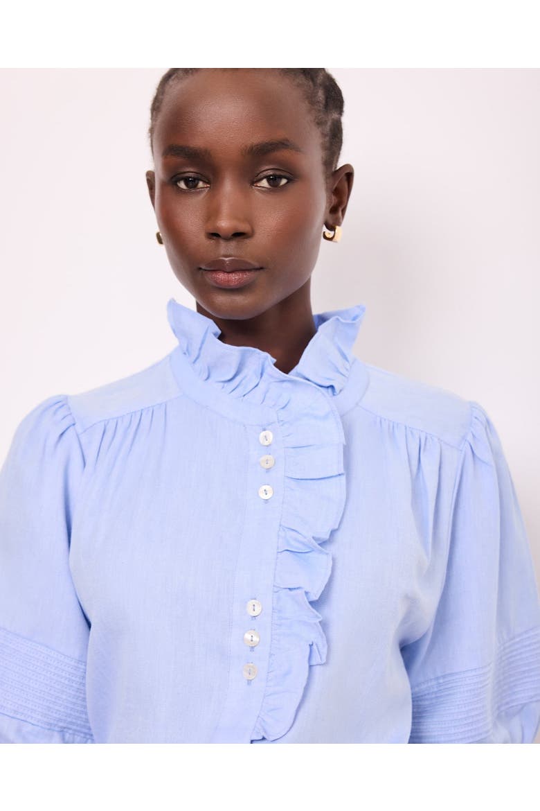 Cotton Chambray Ruffle Blouse, Main, color, Blue