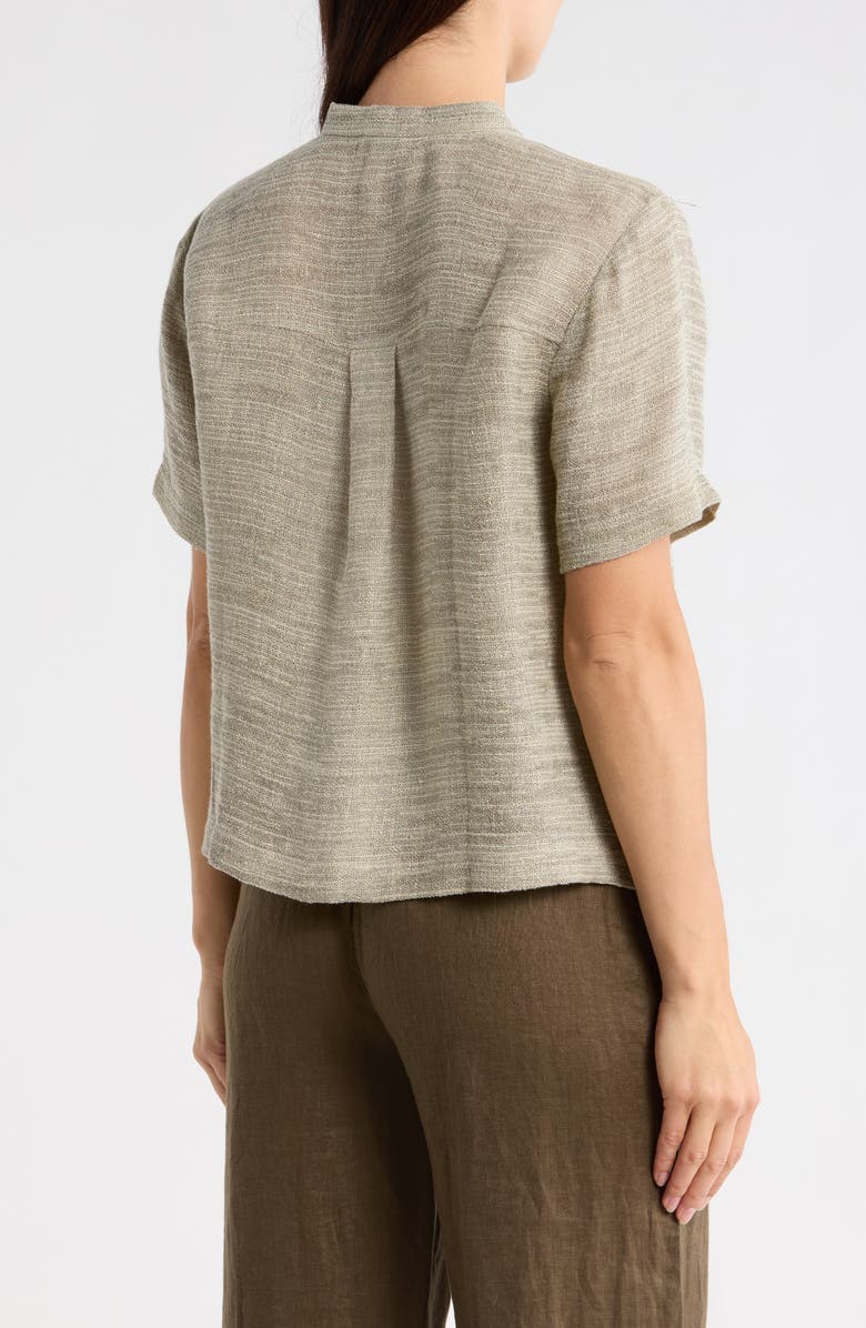 Eileen Fisher Short Sleeve Organic Linen Blend Button-Up Shirt, Alternate, color, Natural/ White
