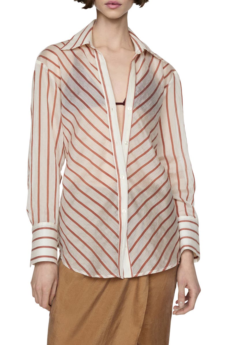 MANGO Stripe Semisheer Button-Up Shirt, Main, color, 