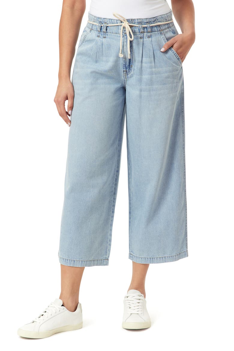 Pleat Front Crop Wide Leg Drawstring Jeans, Main, color, MELTON