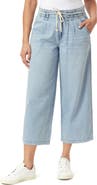 Kensie Pleat Front Crop Wide Leg Drawstring Jeans