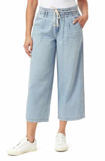 Pleat Front Crop Wide Leg Drawstring Jeans