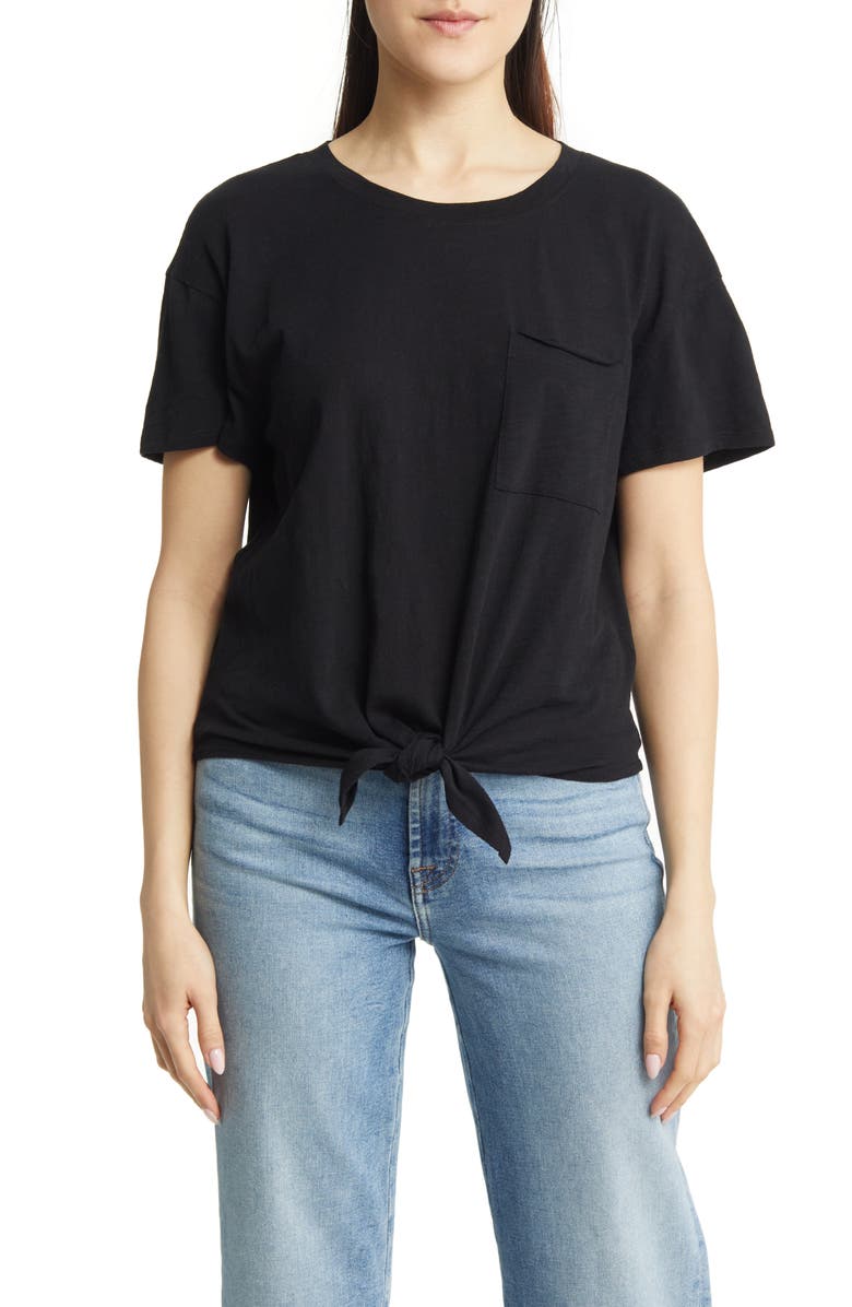 Caslon<sup>®</sup> Crewneck Tie Front T-Shirt, Main, color,