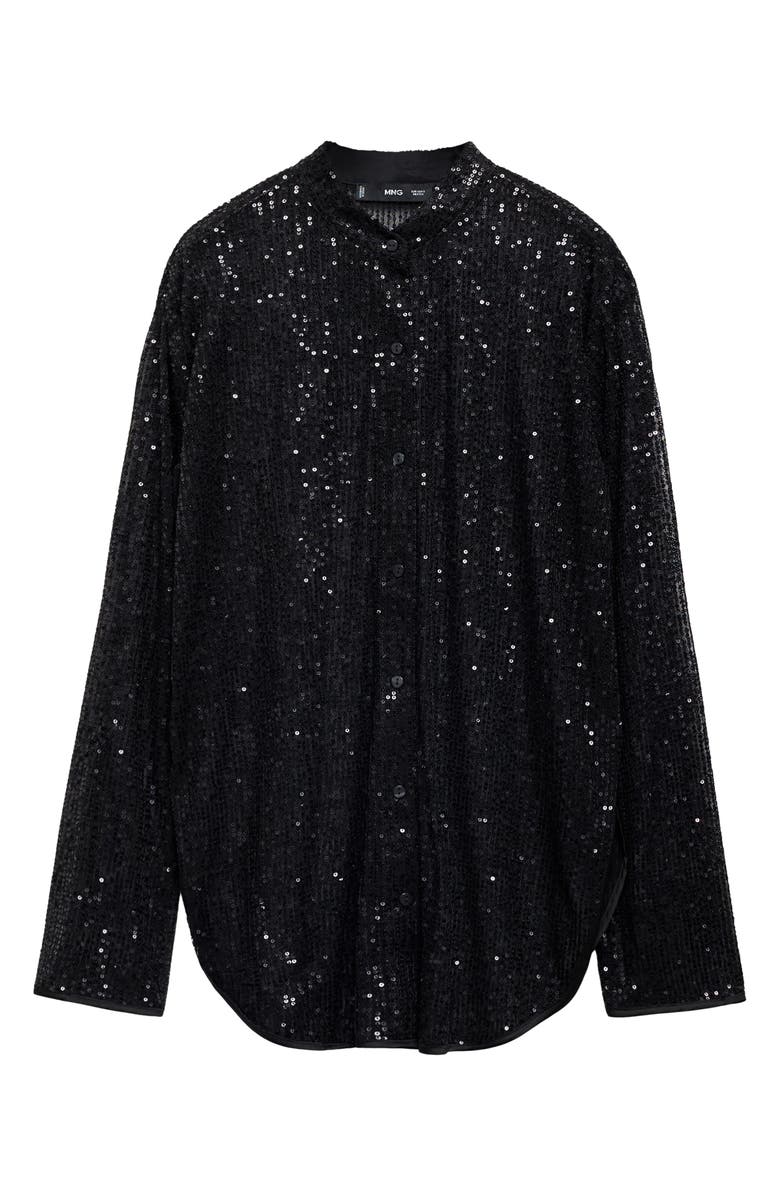 MANGO Xurano Sequin Button-Up Shirt, Alternate, color, Black
