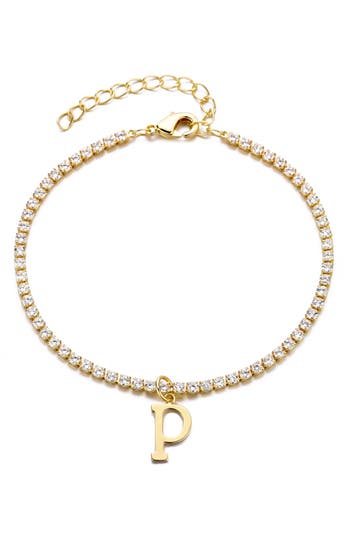 Adornia 14k Gold Plated Tennis Bracelet With Initial Charm In Gold