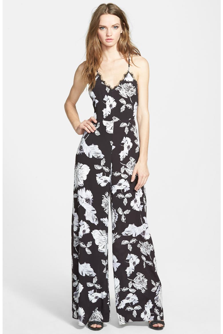 ASTR Lace Trim Jumpsuit, Main, color, BLACK MULTI