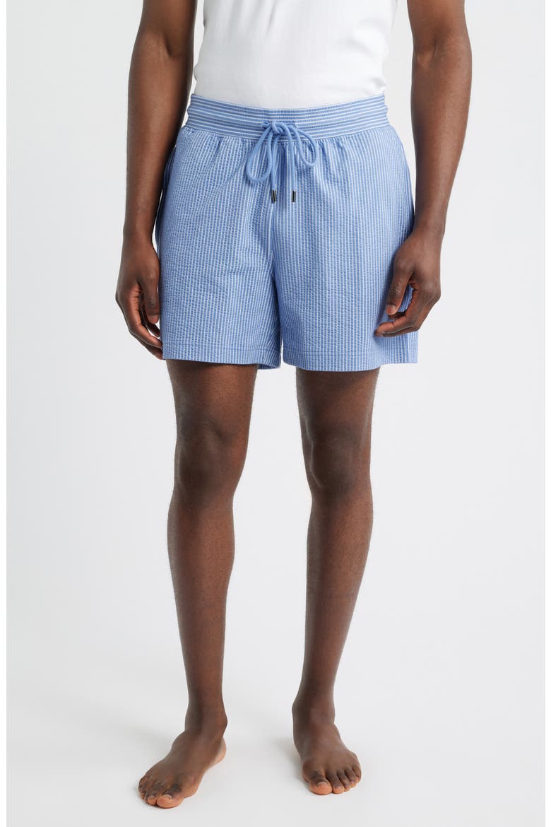 Pinstripe Seersucker Pajama Shorts, Main, color, BLUE STRIPE