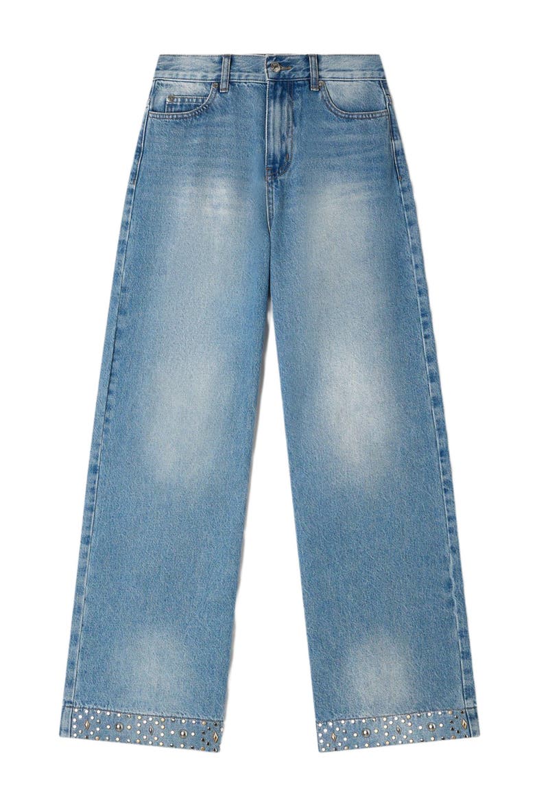 Straight rhinestone cotton jeans, Alternate, color, Blue jean