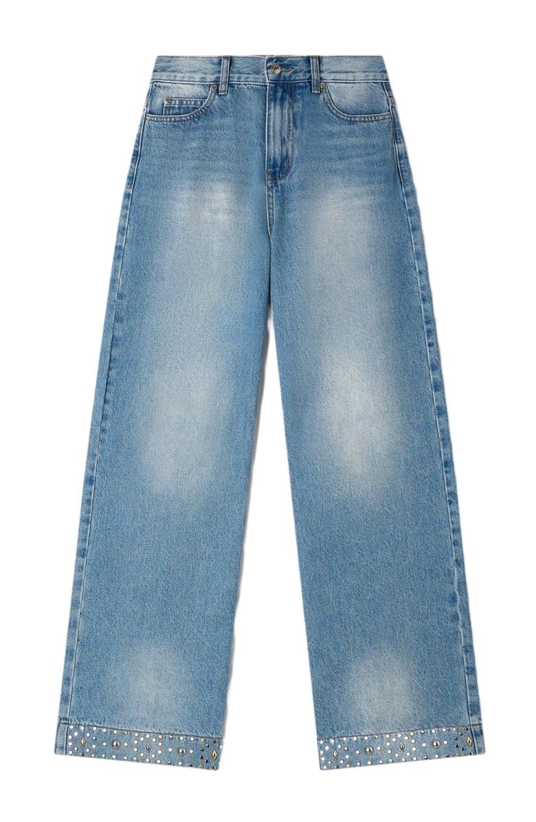 SANDRO Straight rhinestone cotton jeans, Alternate, color, Blue Jean