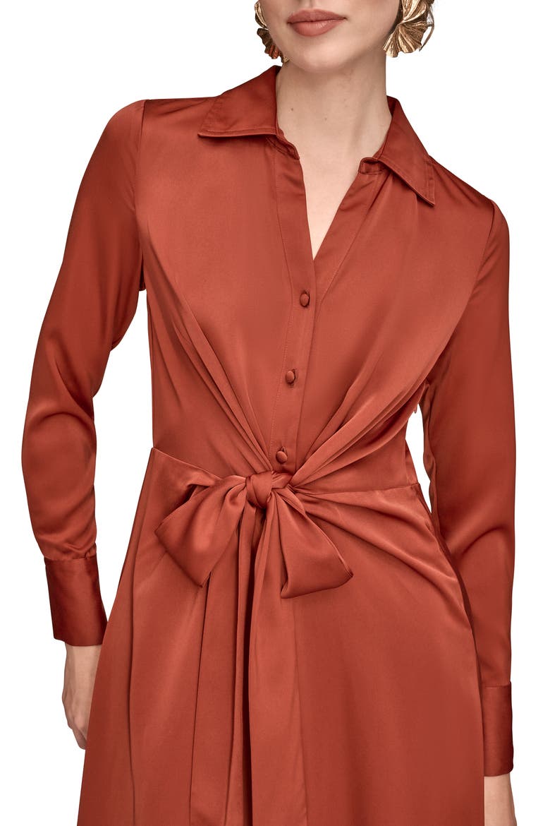 Long Sleeve Satin Midi Shirtdress, Alternate, color, CINNABAR
