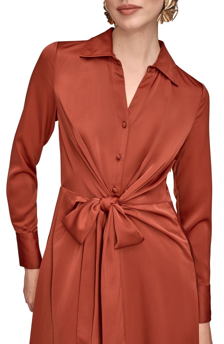 Donna Karan New York Long Sleeve Satin Midi Shirtdress, Alternate, color, Cinnabar