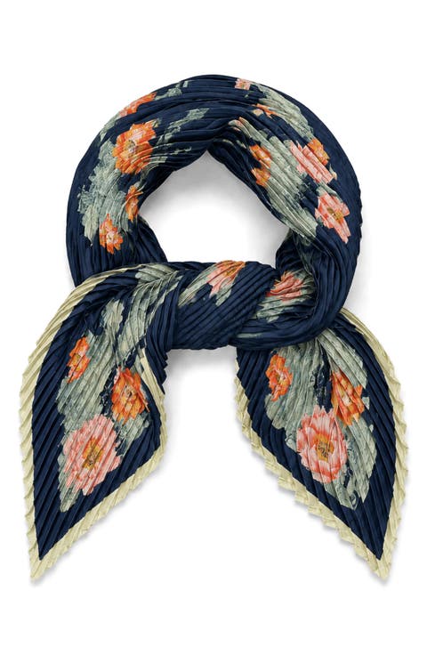 Floral Pleated Square Scarf