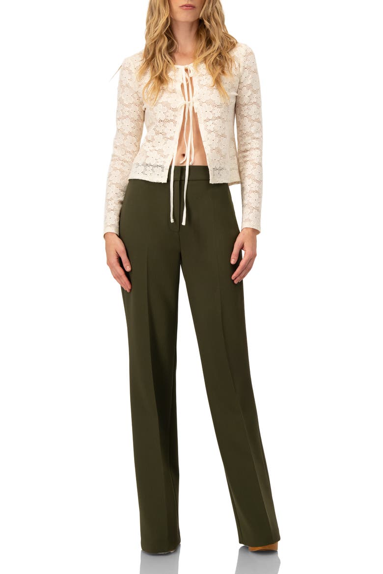 Straight Solid Gabardine Trousers, Alternate, color, Green