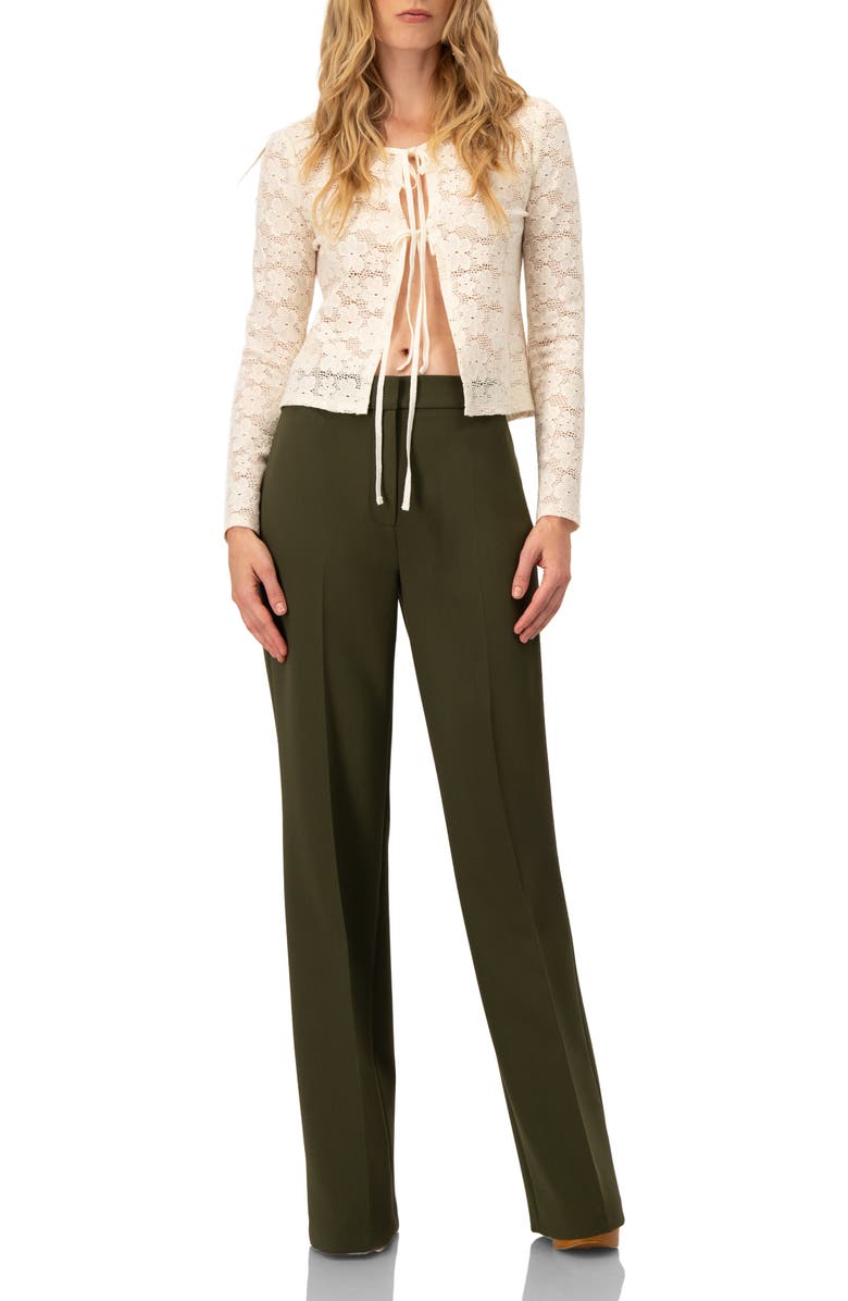 IVONNE Straight Solid Gabardine Trousers, Alternate, color, Green