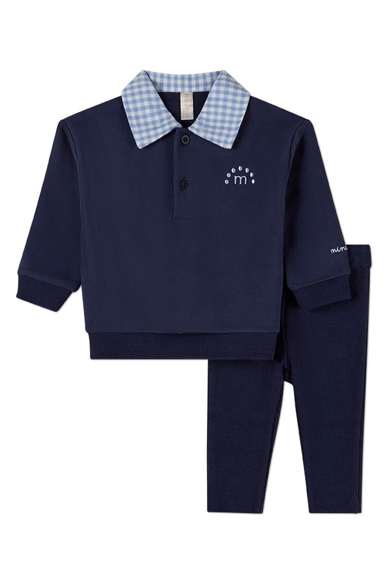 2 Piece Fleece Gingham-Collared Sweatshirt and Sweatpants Set, Main, color, Navy-Blue