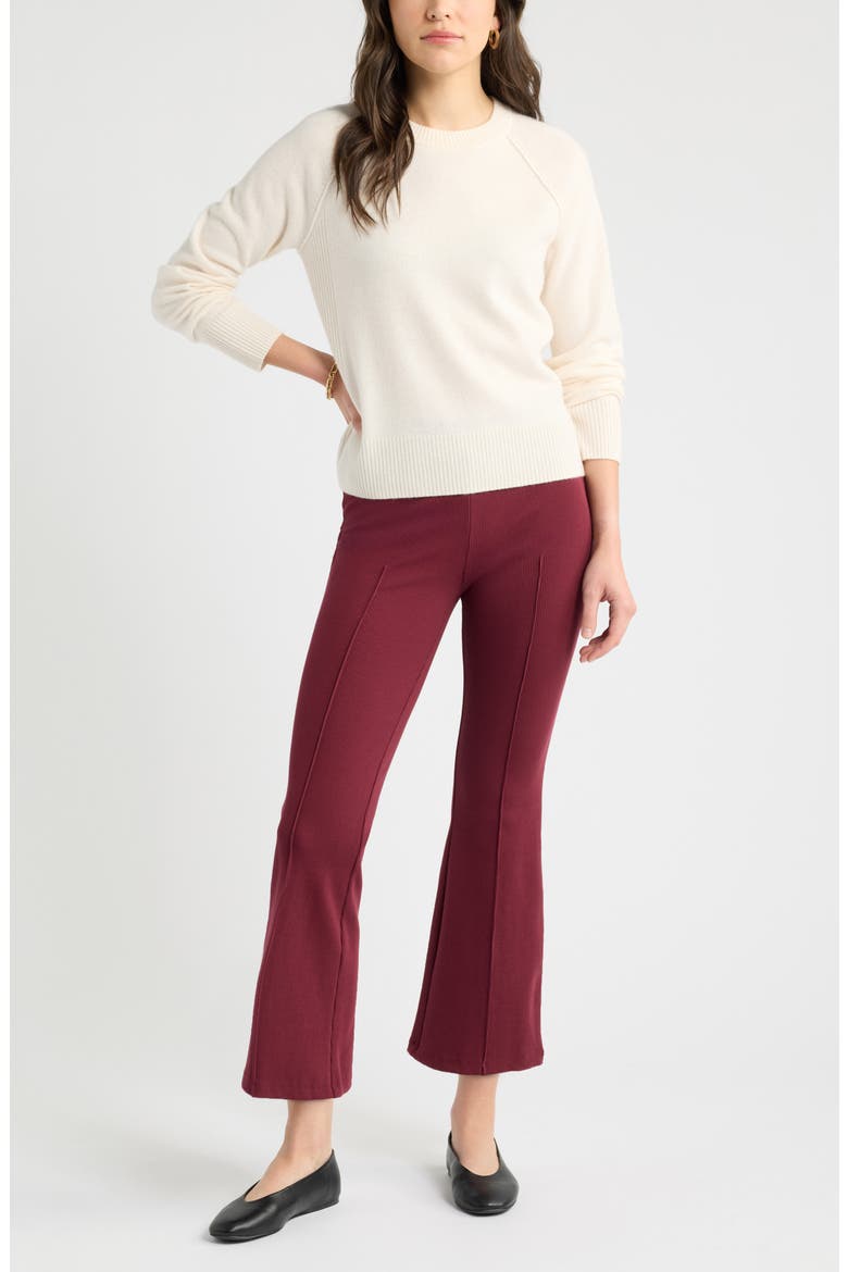Rib Knit Kick Flare Pants, Alternate, color, BURGUNDY BANNER