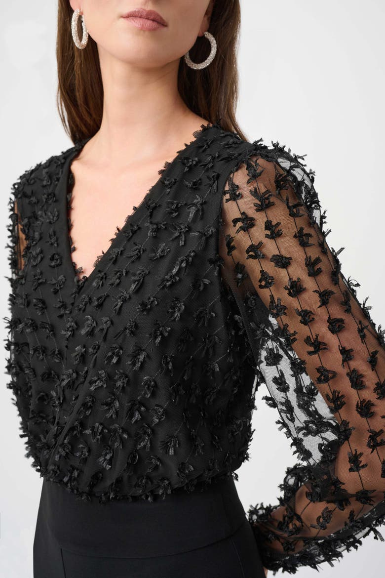 Silky Knit and Sheer Novelty Wide Leg Jumpsuit, Alternate, color, Black