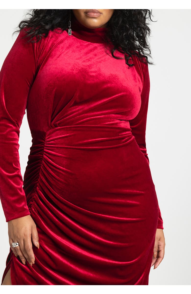 ELOQUII Mock Neck Velvet Dress With Slit, Alternate, color, Eden