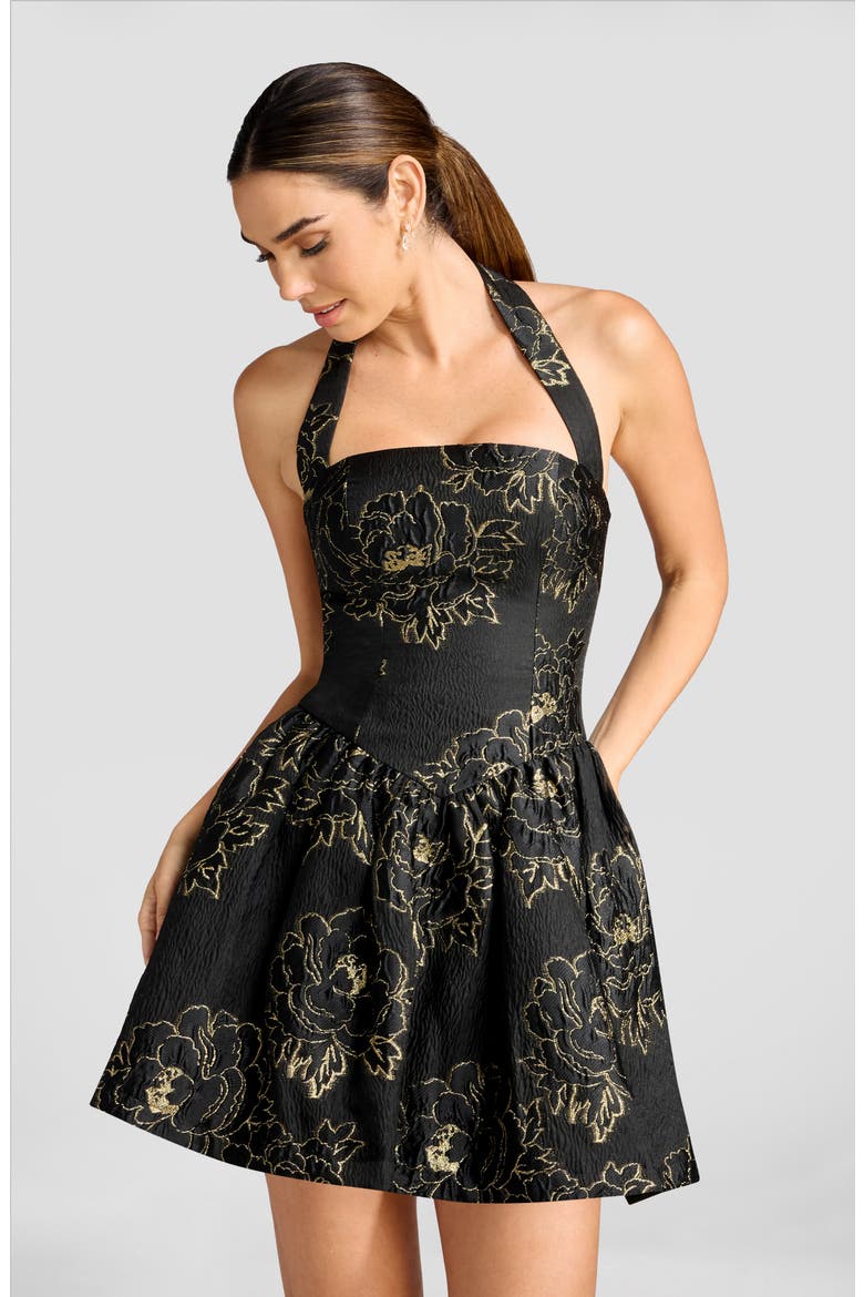 Lyssa Crink Taffeta Fit & Flare Party Dress, Alternate, color, BLACK-GOLD