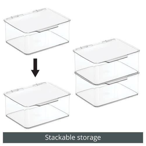 Mdesign Plastic Playroom/gaming Storage Organizer Box, Hinge Lid, 8 Pack In Transparent