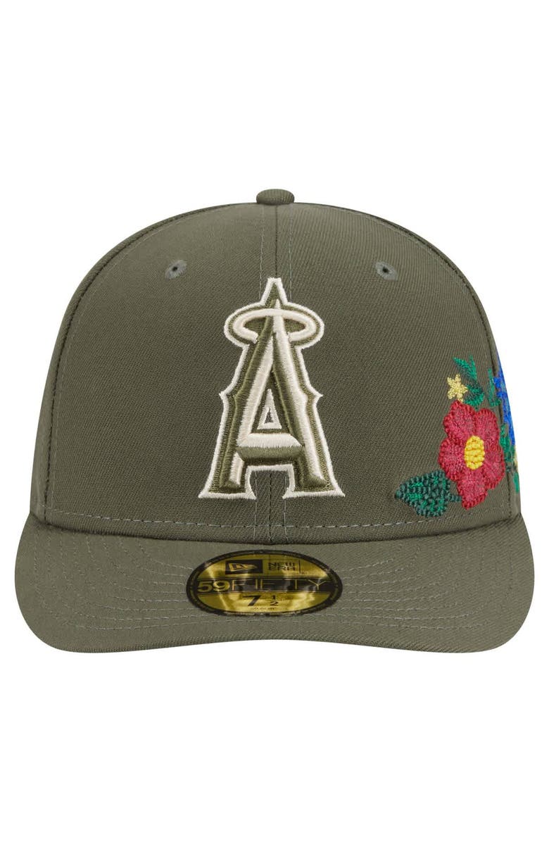 New Era Men's New Era Olive Los Angeles Angels Tonal Florals 59FIFTY Fitted Hat, Alternate, color,