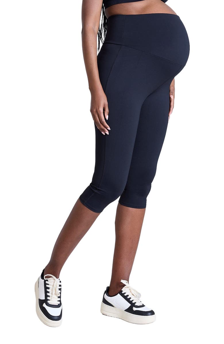 MOTHERHOOD MATERNITY Over the Belly Active Capri Legging, Alternate, color, Black