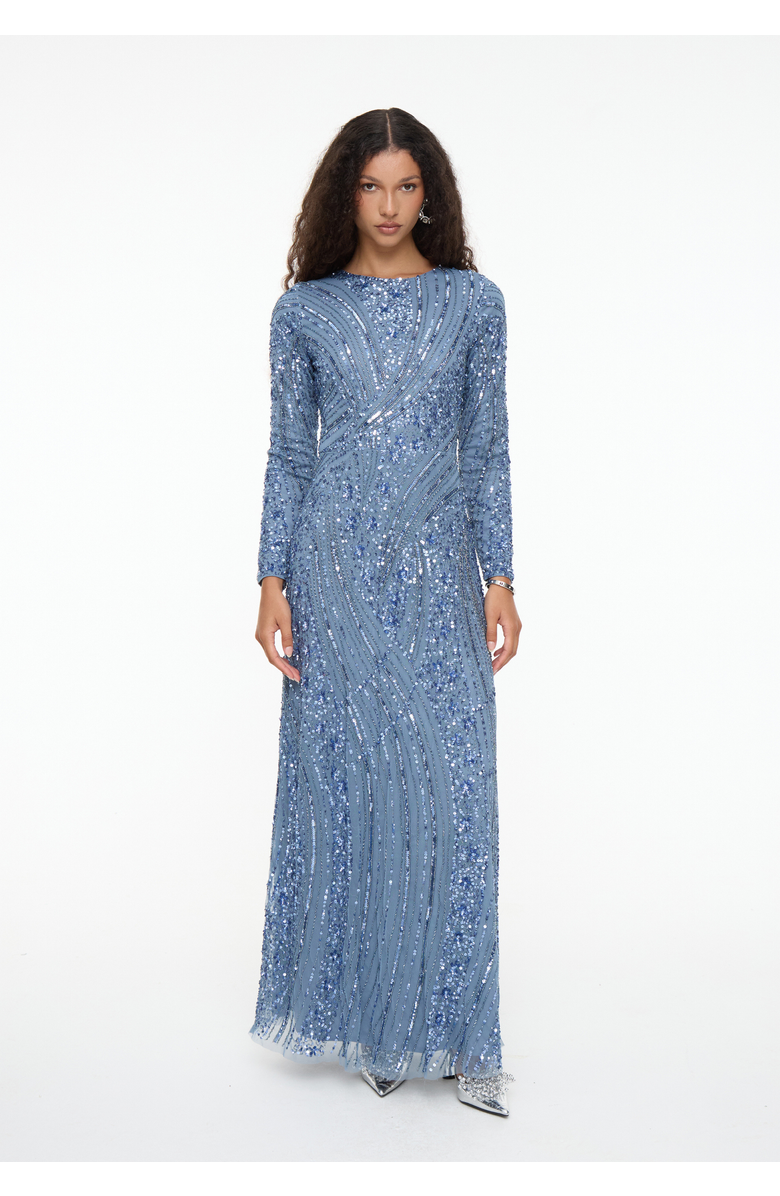 MARYISA Modest Embellished Sequin Beaded Dress Maxi With Elegant design, Main, color, Powder Blue