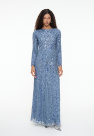 MARYISA Modest Embellished Sequin Beaded Dress Maxi With Elegant design